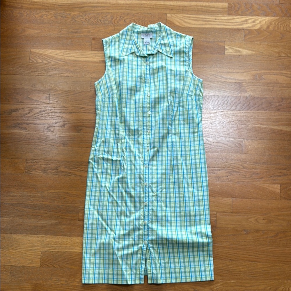 Sleeveless Plaid Dress in Green and Blue
